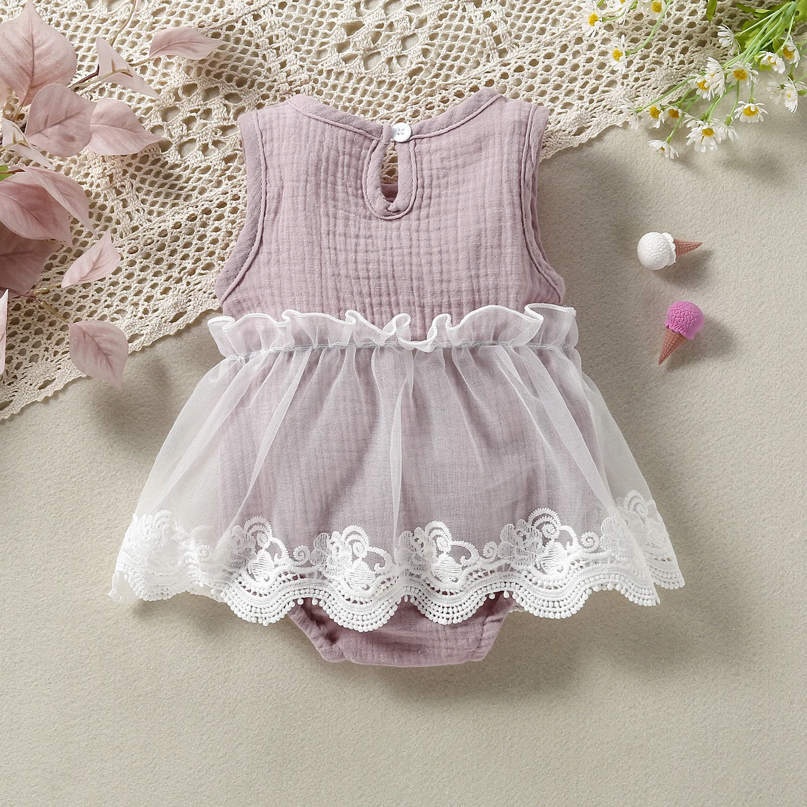 0-18M Infant Girls Summer Sleeveless Bodysuit Lace Dress Bodysuits