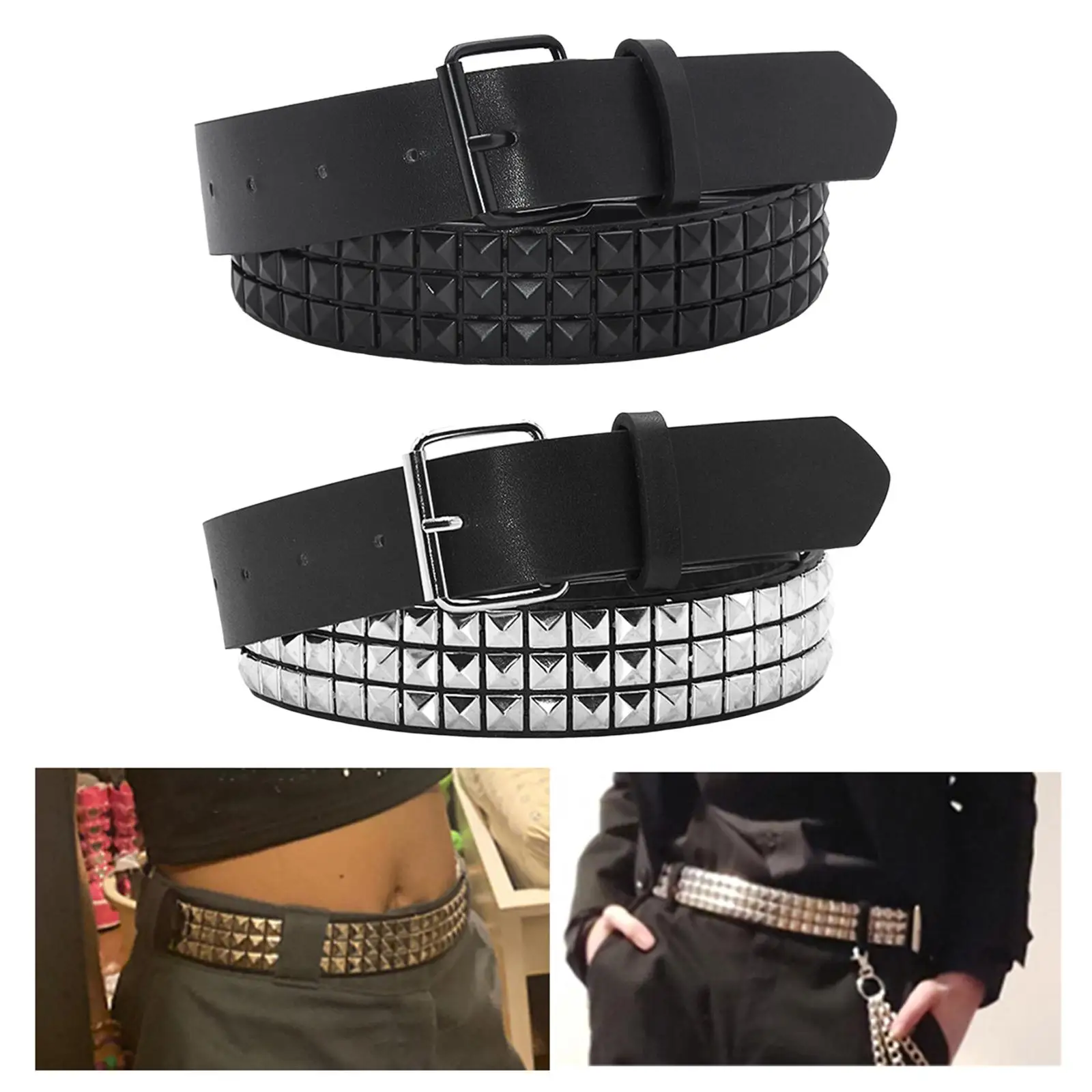 Studded leather belt with pin buckle fashion punk belt jeans accessories