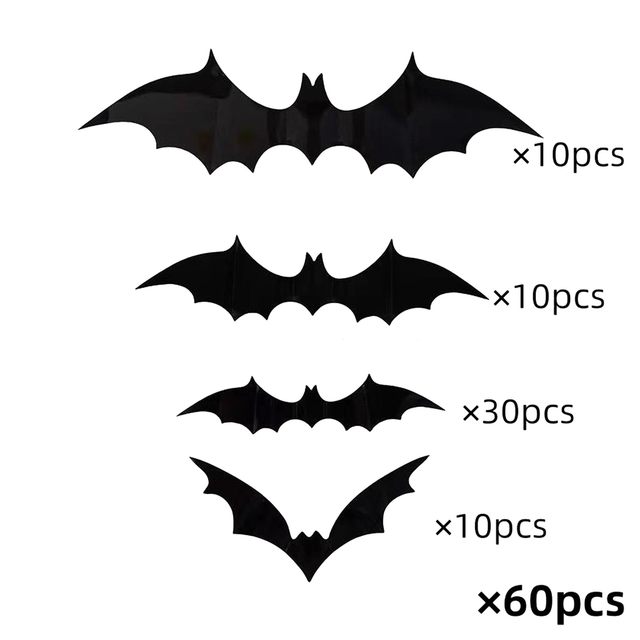 60PCS Halloween Bats Decoration 4 Different Sizes Realistic PVC