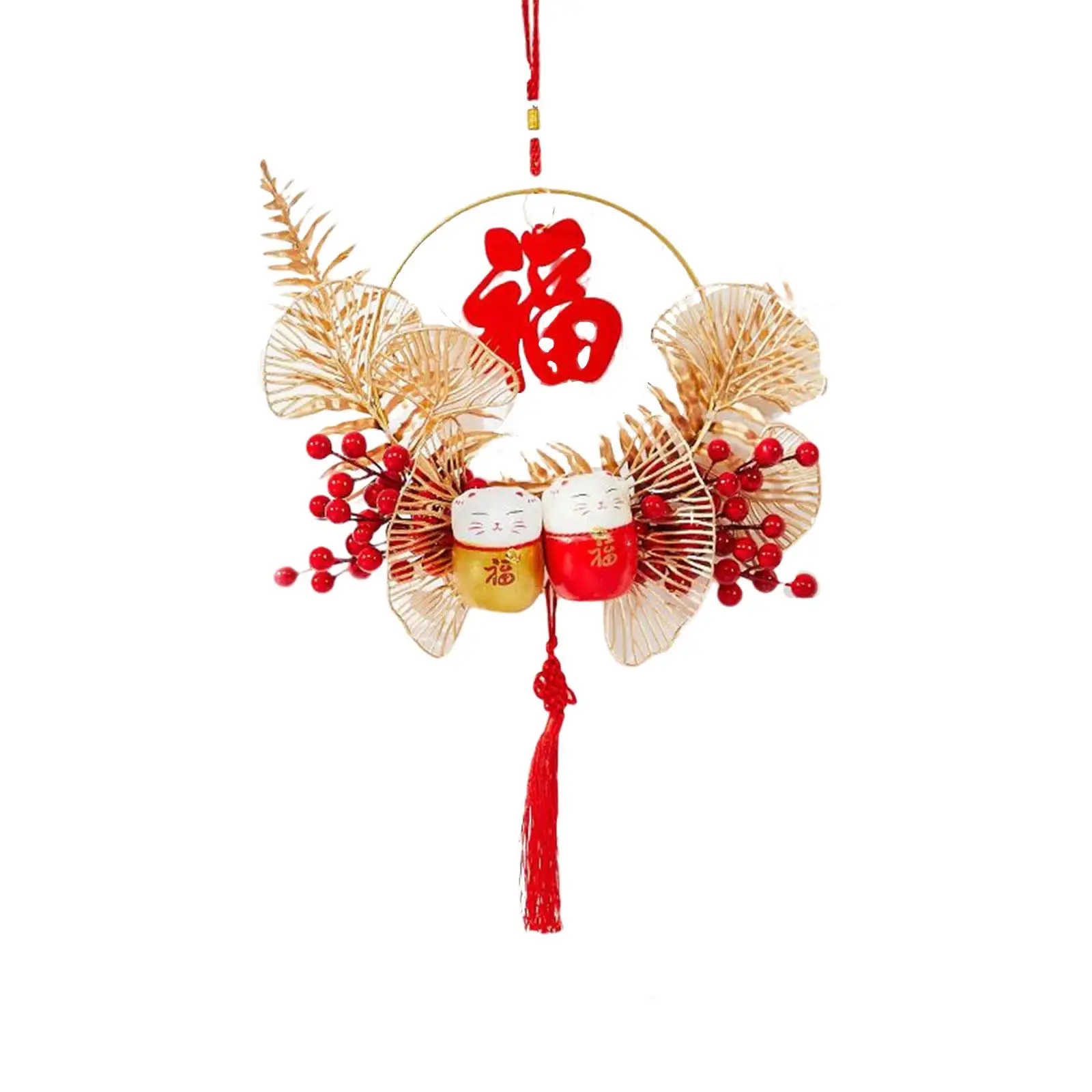 Novelty Chinese Wreath Hanging Garland with Tassel New Year Decoration Chinese Pendant for Window Door Living Room Home Decor