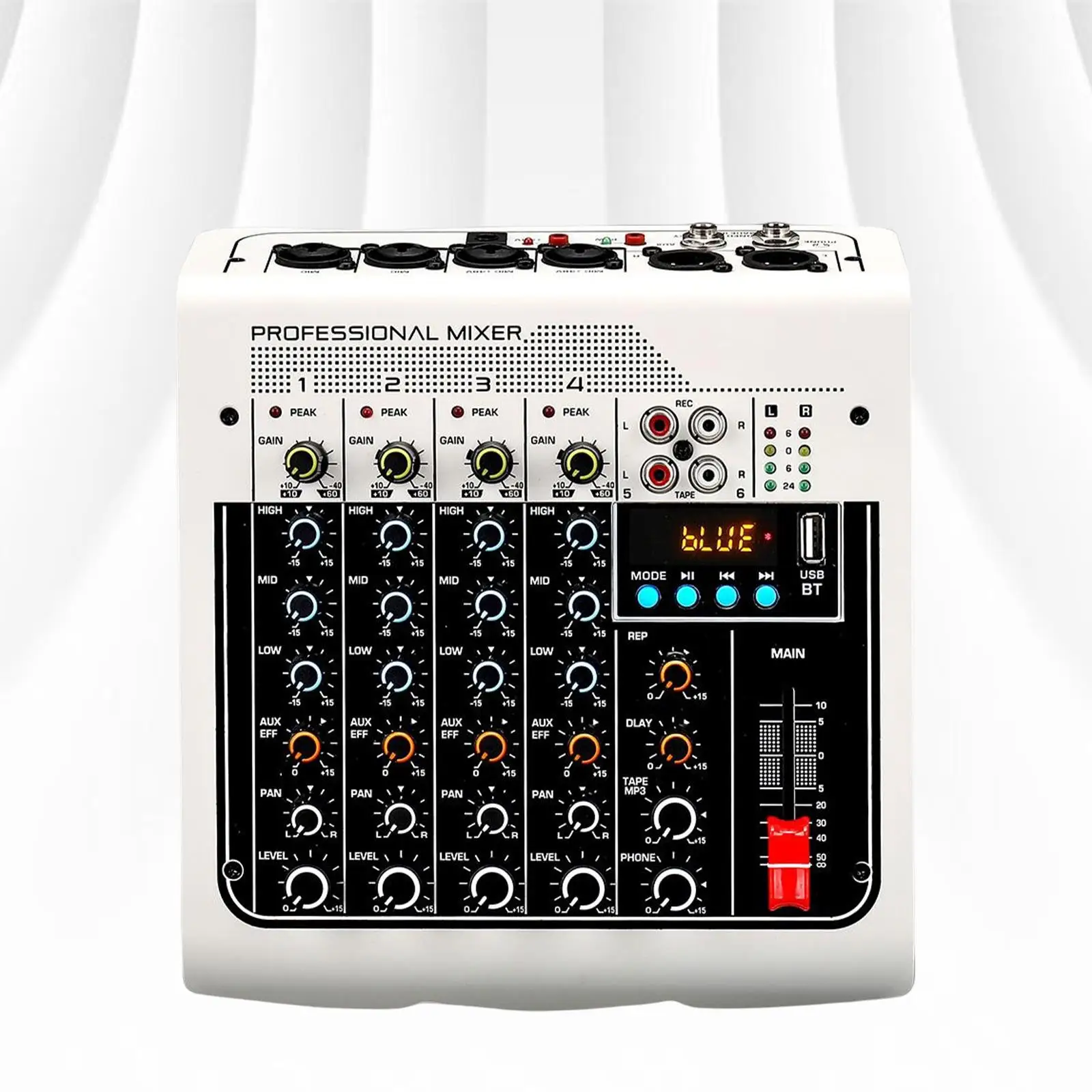 6 Channel Audio Mixer Microphone in Sound Mixing Console Headphone Jack MP3 Computer Input Stereo for Podcasting Party Recording