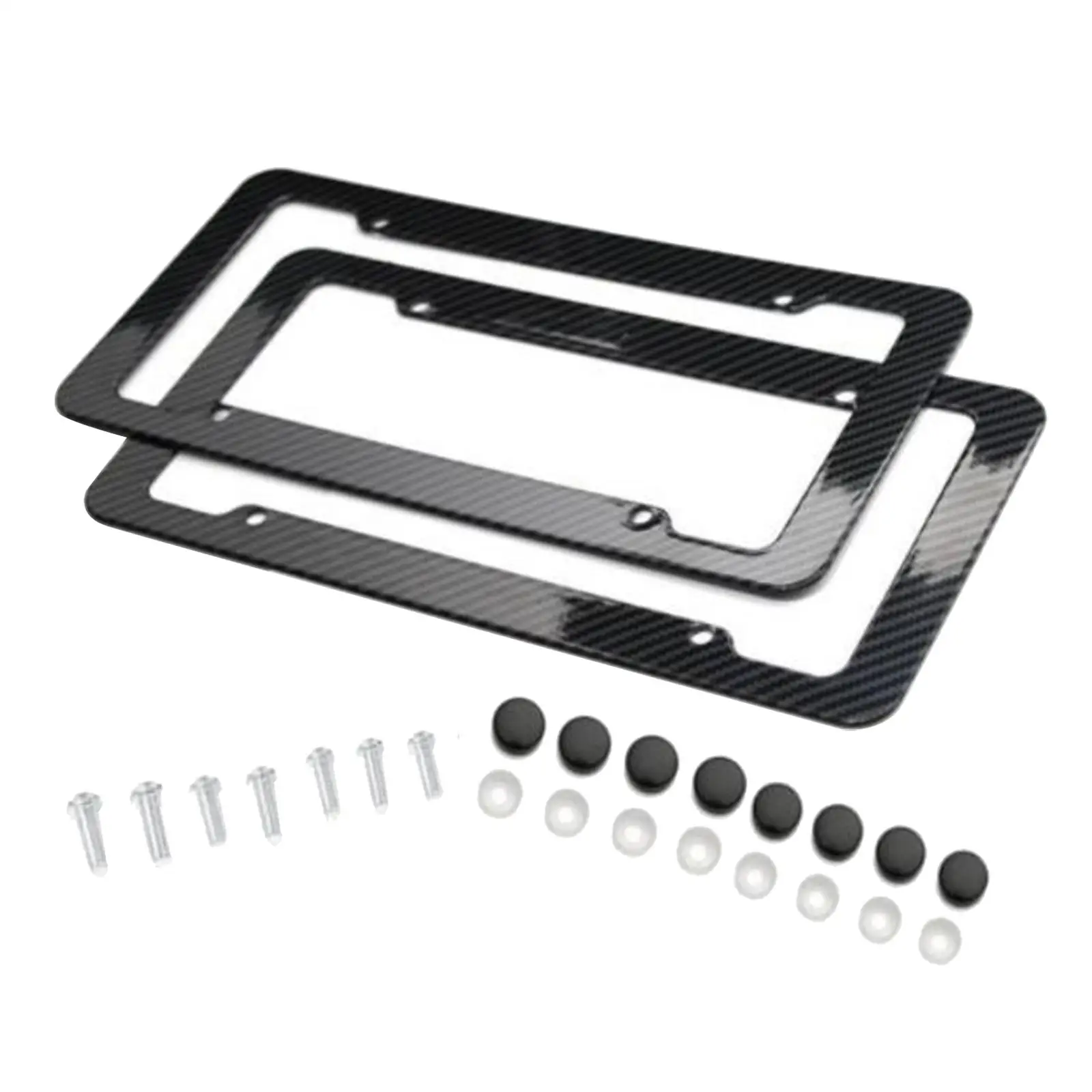 2 Carbon Fiber Style License Plate Frames Front Rear with Screws Holder for Car Truck US Accessories