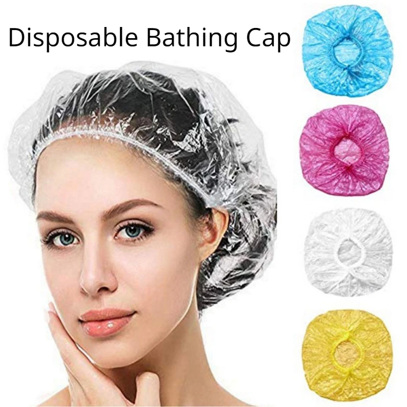 Description Picture 3 of item50/100 Pieces Shower Cap Bathroom Accessories Transparent Waterproof Shoe Covers For Bath Household Elastic Storage Bag Products
