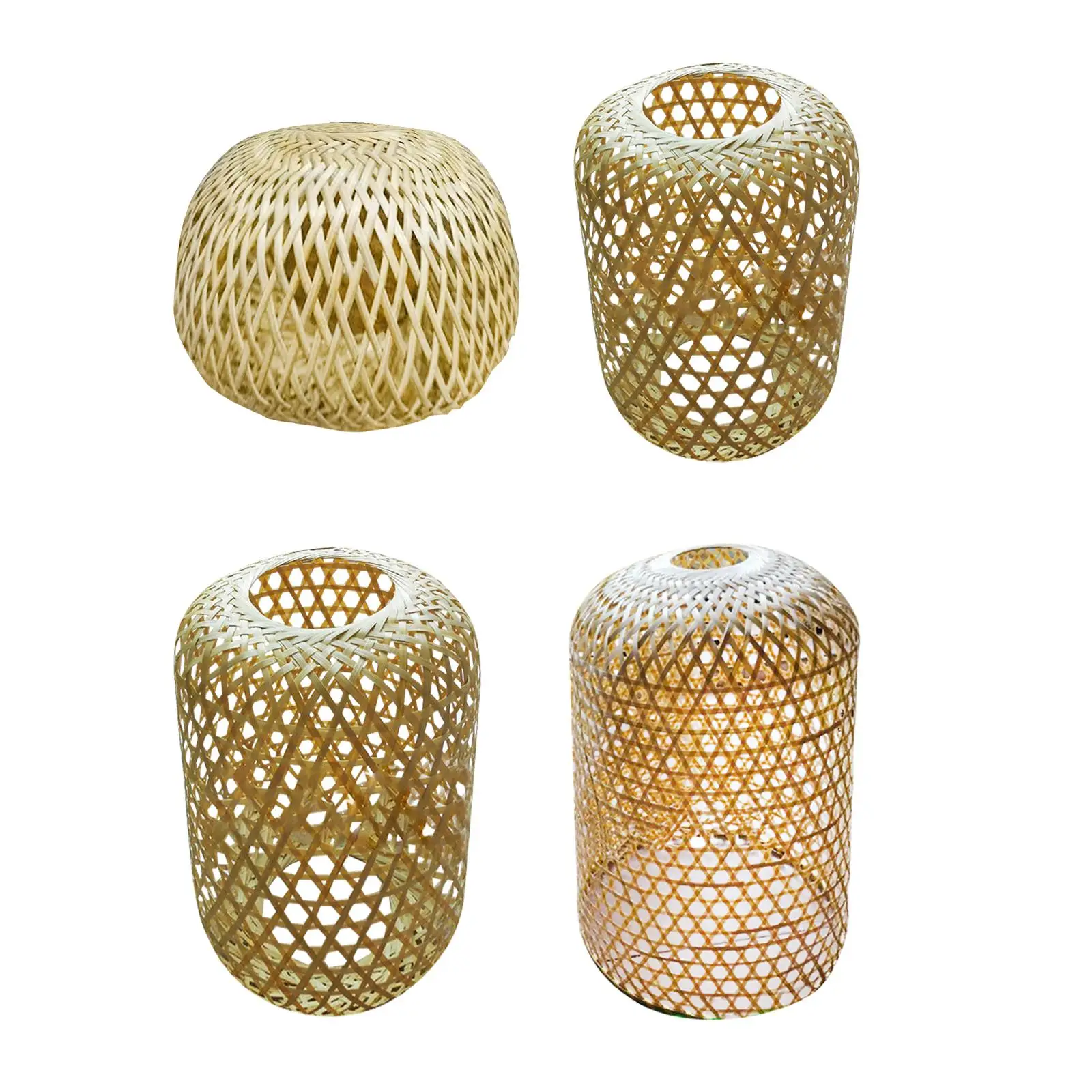 Weaving Bamboo Lamp Shade Ceiling Light Cover Art Crafts Decorative Hanging Lamp Accessory for Cafe Farm Hotel