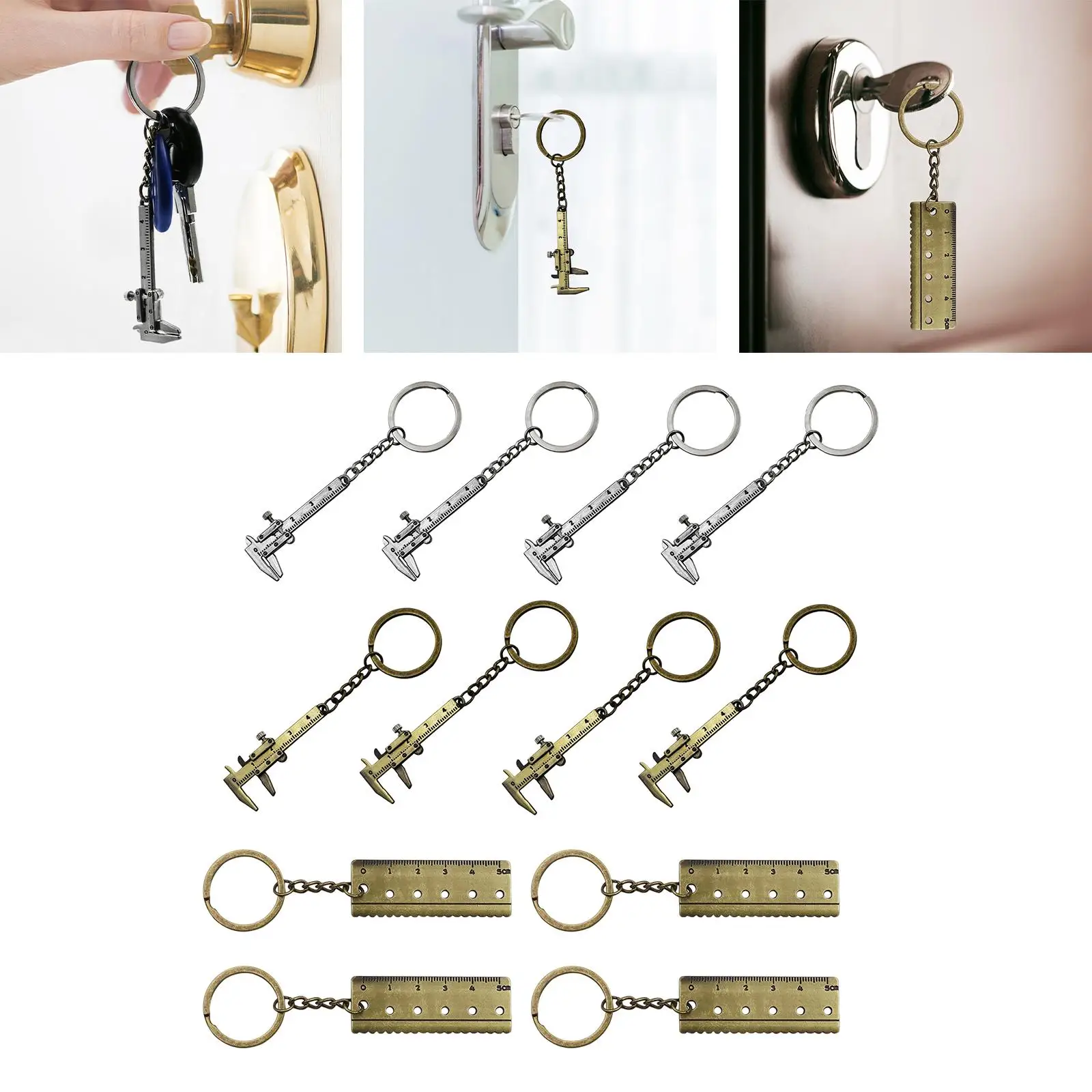 12x Zinc Alloy Keychains Vernier Caliper Ruler Pendant Precision Miniature Pocket Tool Metal Fashion Keychain for Clothing Kids
