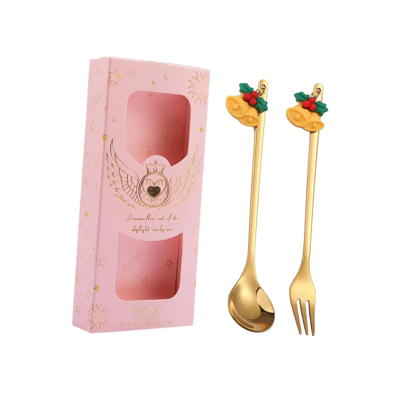 Christmas Spoon and Fork Set Small Coffee Spoon Utensils Reusable with Gift Box Cutlery for Restaurant Party Gift Present
