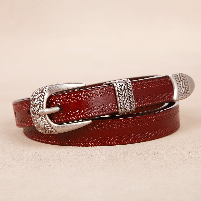 Neue Mode Frauen Dame Vintage Boho Metall Leder Doppel Schnalle Taille Gürtel Bund frauen Echt Leder Rindsleder Gürtel 1,8 cm – Detail 7