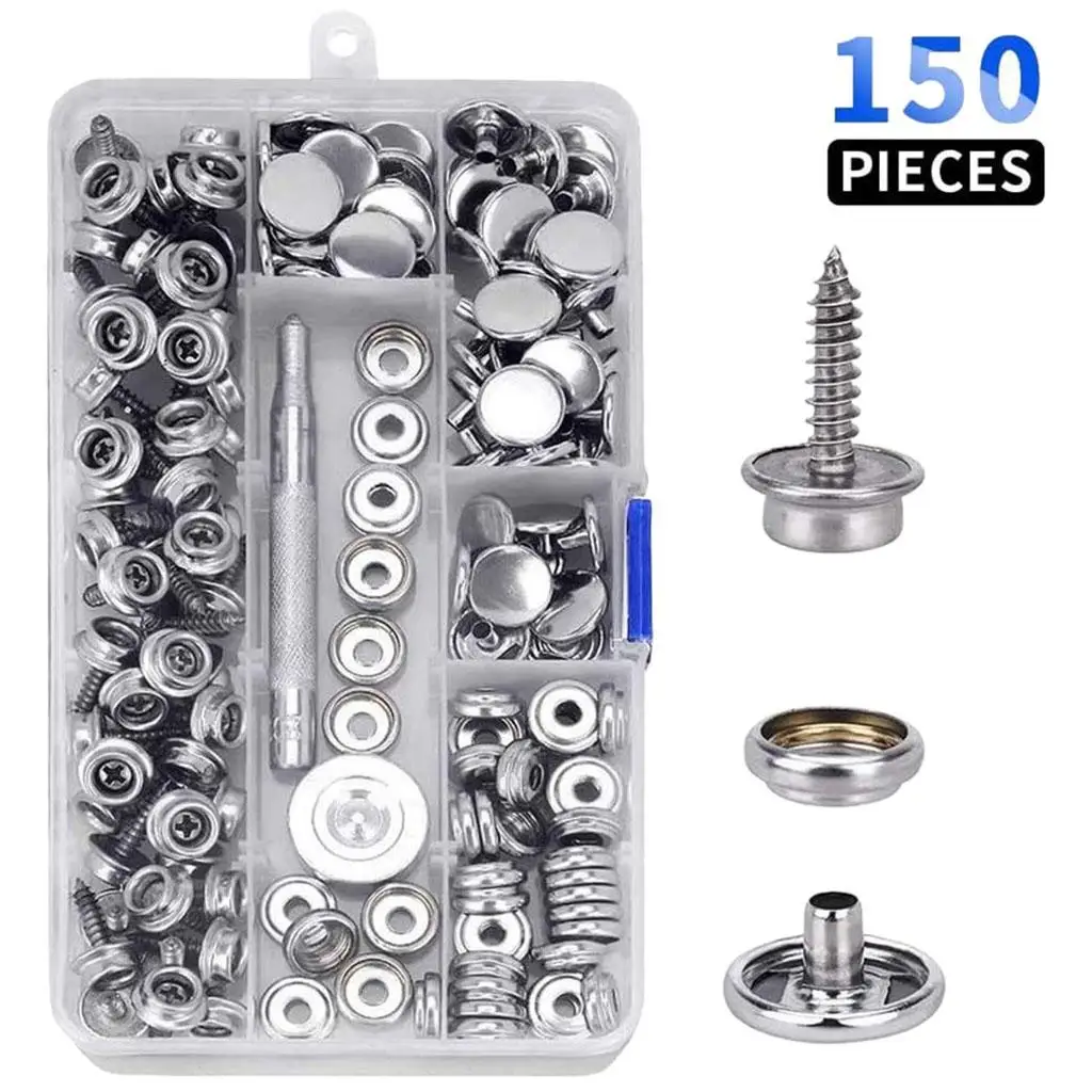 50Set Snap Fastener Kit Snaps Button Tool Stainless Steel for Marine