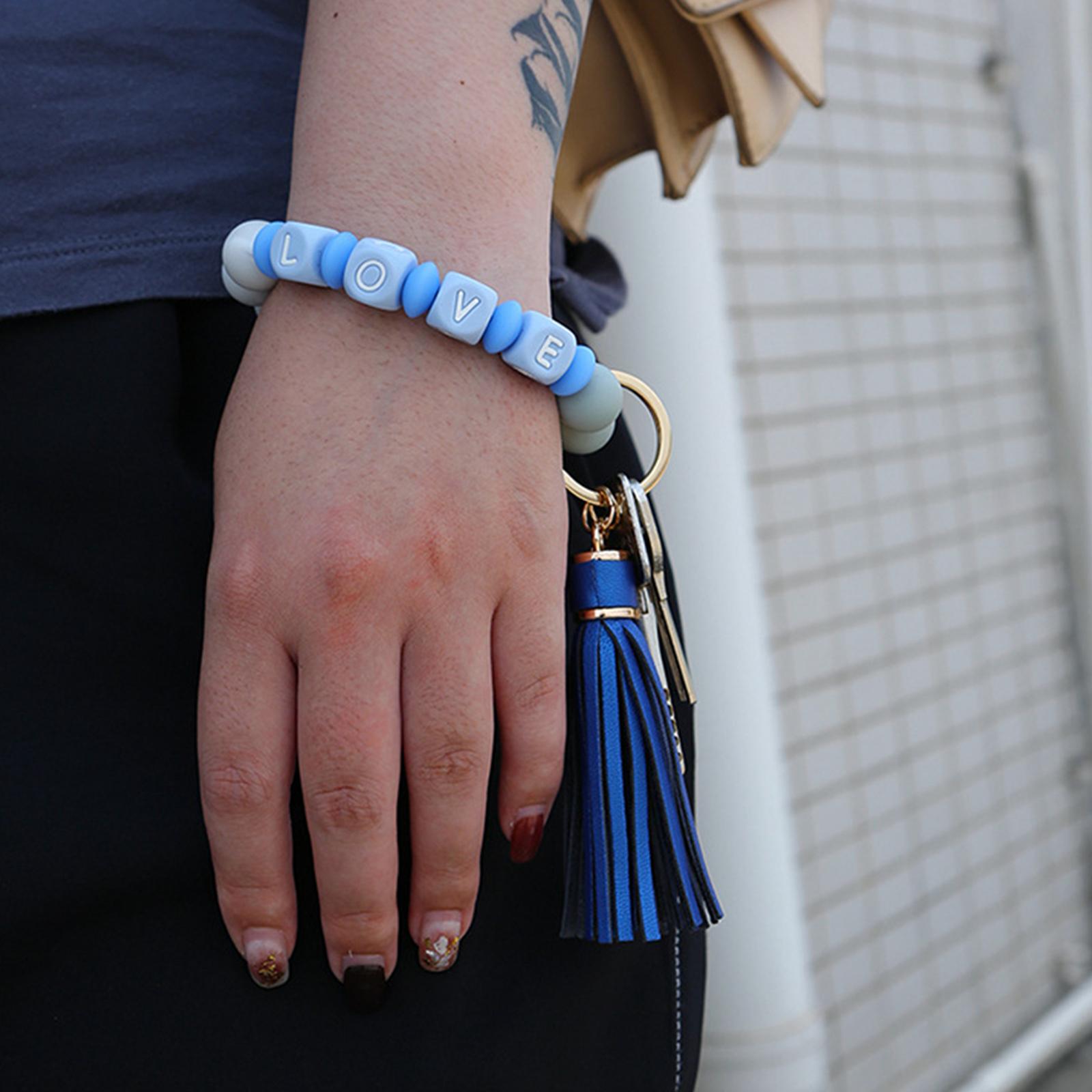 Women Wristlet Keychain Bracelet Keyring PU Leather Big Circle Tassel Car
