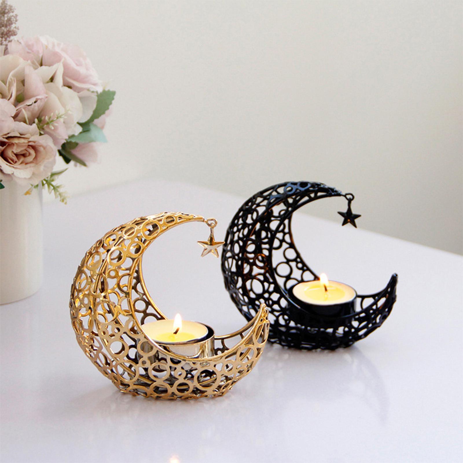 Eid Moon Star Candlestick Islam Metal with Cup Party Supplies Handicraft Moon Shape for Gift Desktop Muslim Festival Home Decor