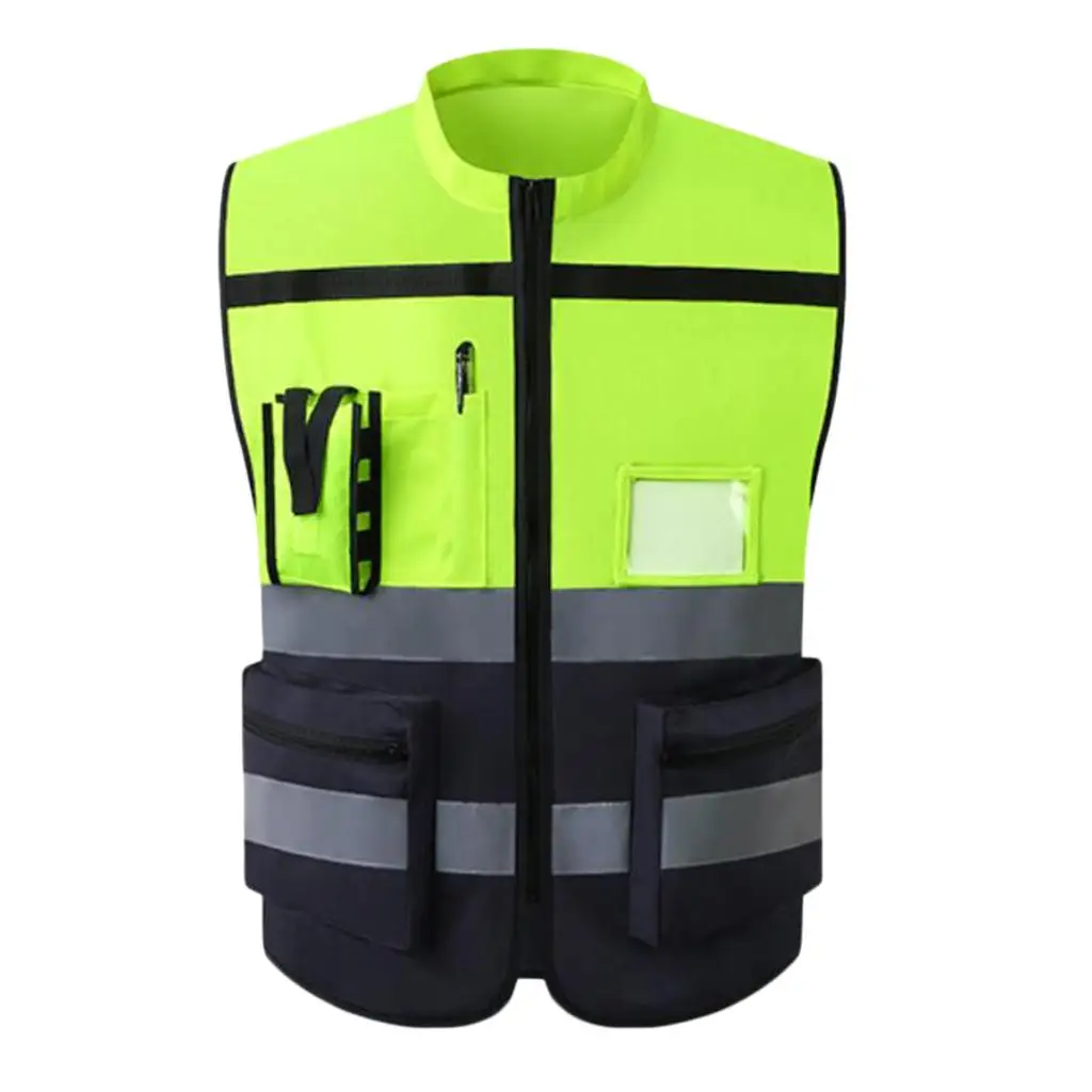 High Visibility Safety Vest with Pockets, Reflective Strips and Zipper Style-F