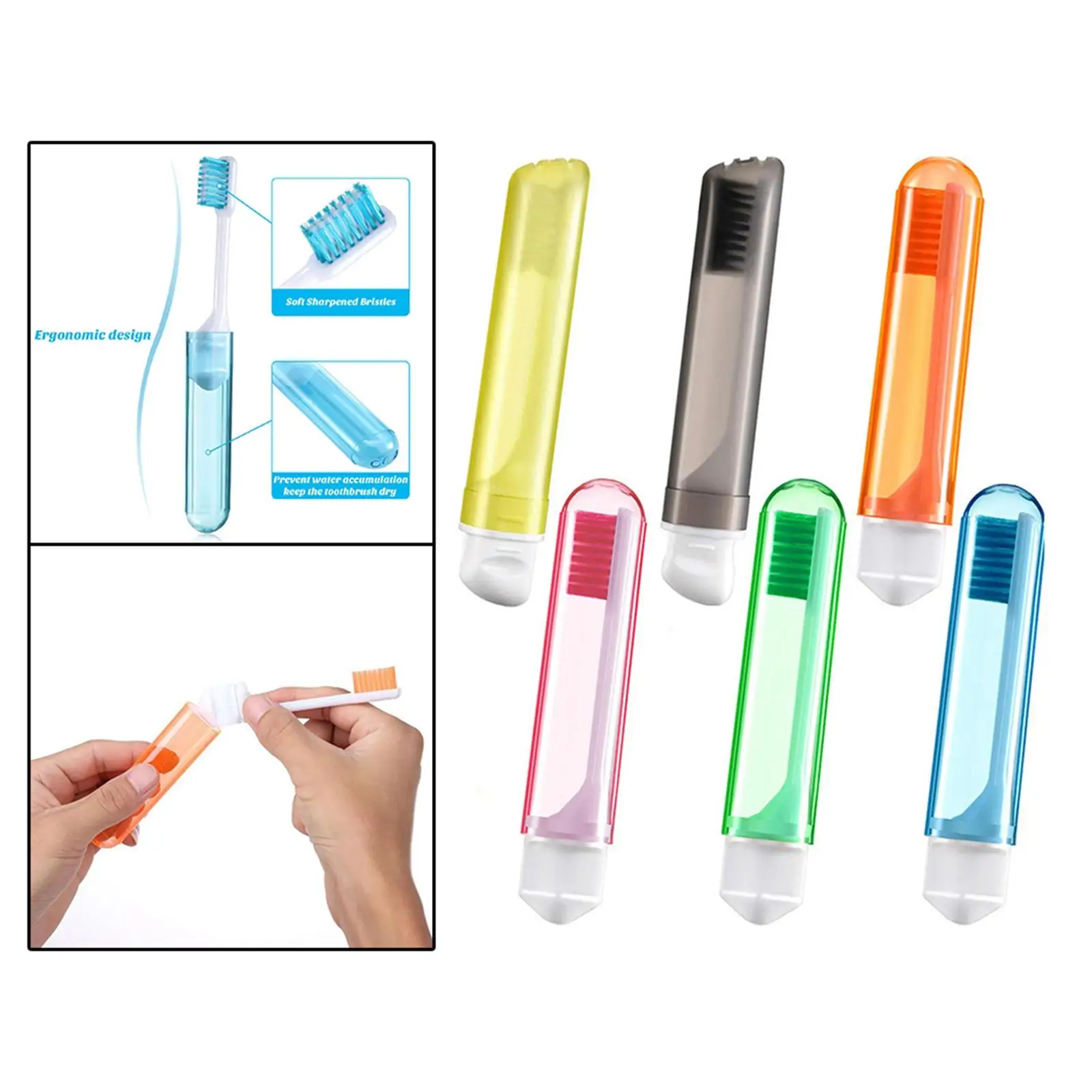 6 Colors Portable Folding Toothbrush Easy to Take Toothbrush Pocket Size with Case Travel Toothbrush for Camping Travel Girl Boy