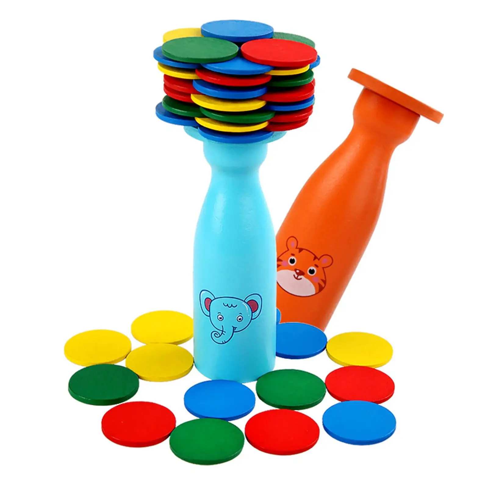 Colorful Wood Stacking Balancing Game Discs Early Educational Brain Toy Gift