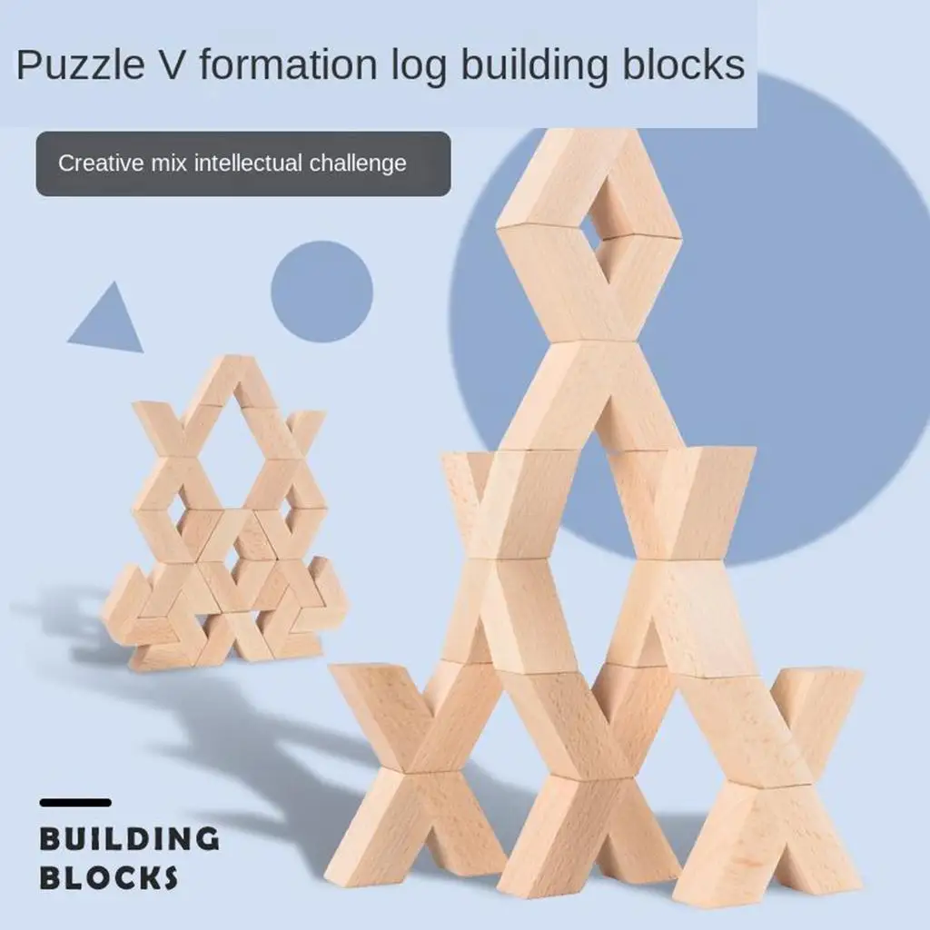 Montessori Wooden Stacking Puzzle V-Shaped Building  Learning Educational Puzzle  for Kids Gifts