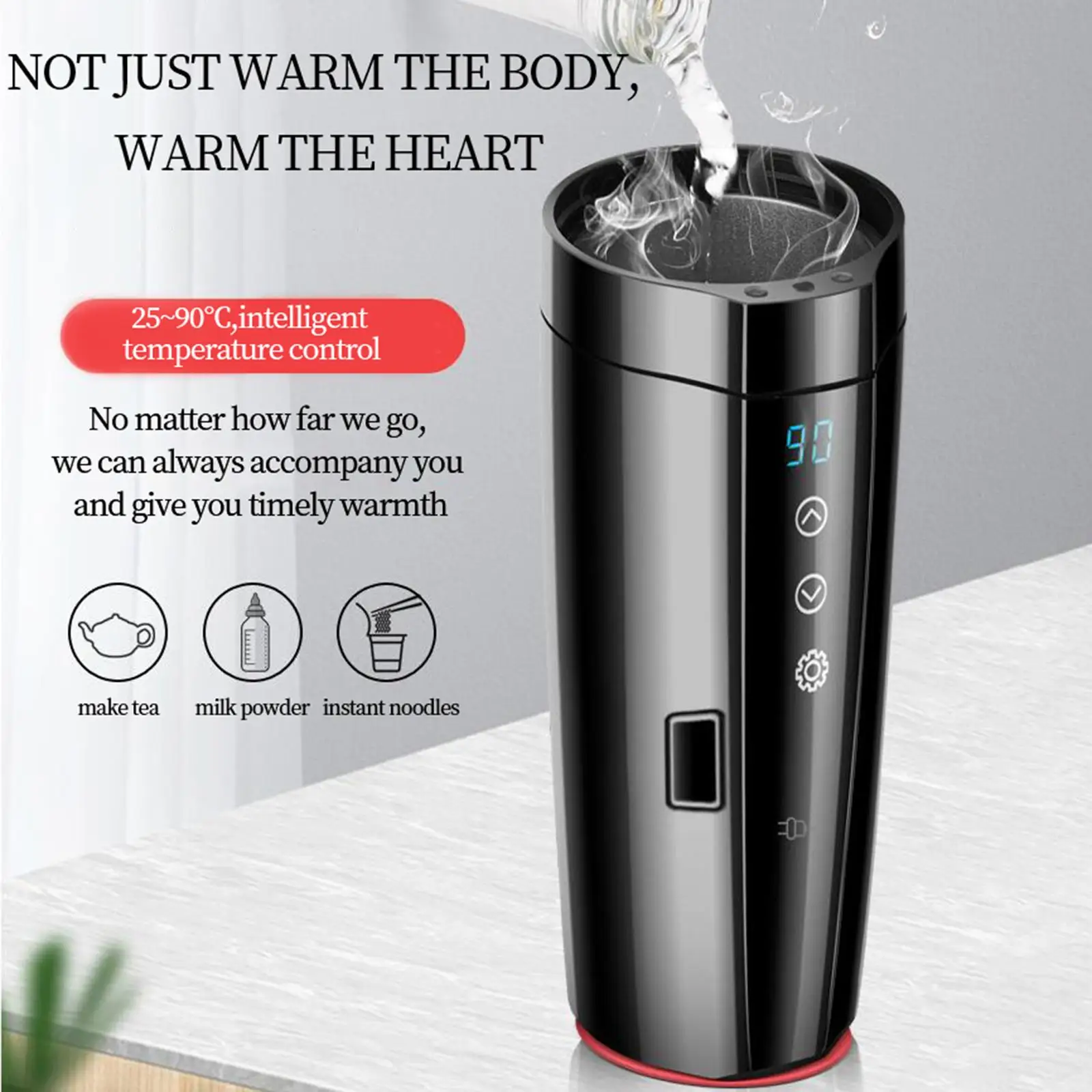 Portable 12V/24V Car Kettle Boiler Temperature Display 400ml Hot Water Kettle Mug Insulated Cup for Tea Coffee Milk Camping