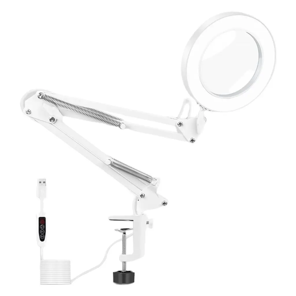 Magnifying x Magnifying Glass Desk Light With Swivel Arm, Clamp Onto Table