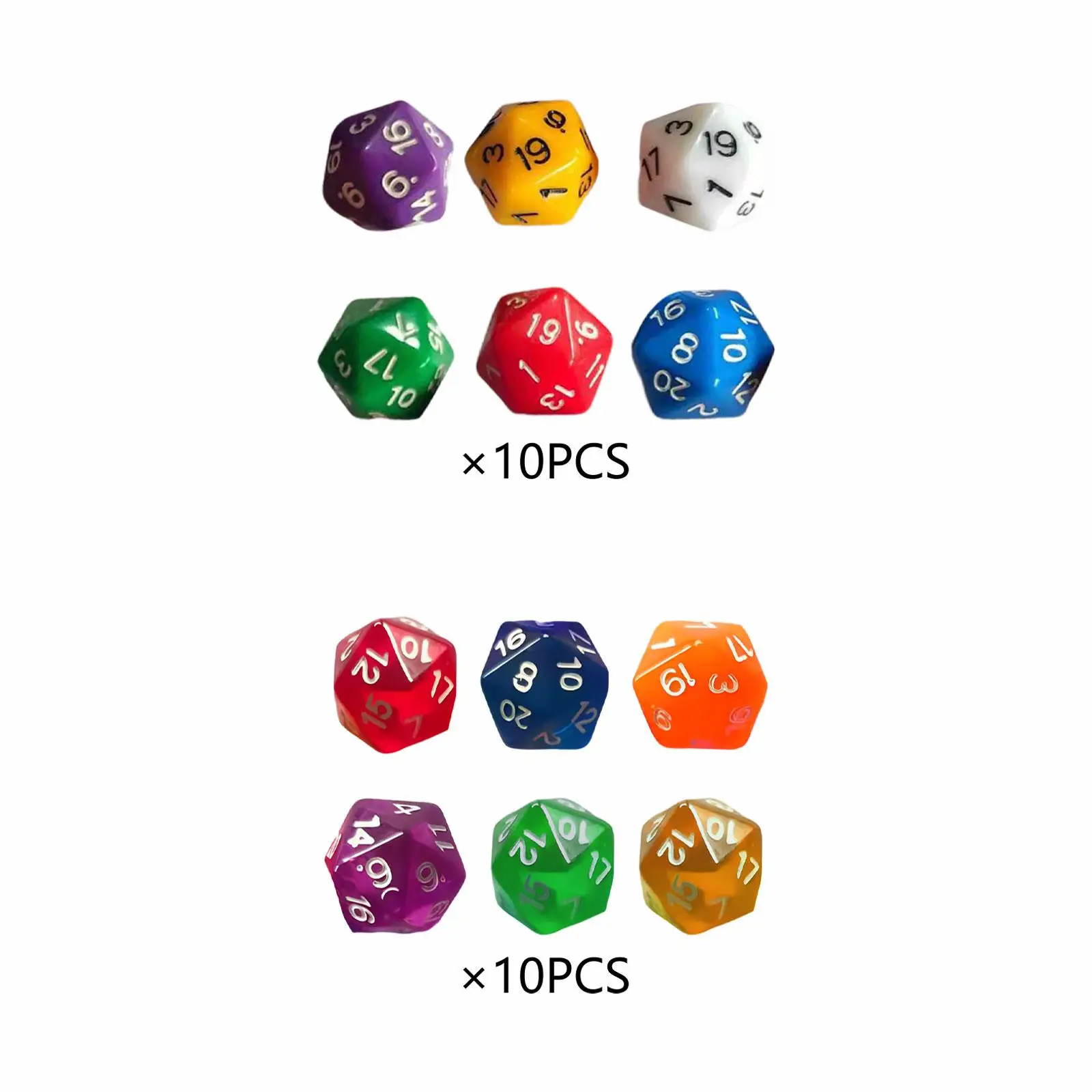 60 Pieces D20 Polyhedral Dice Acrylic Dice Dices, 20mm Multi Sided Dices for Board Game, Table Game,