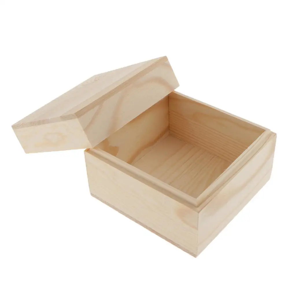 Unfinished Wooden Jewelry Tea Boxes with Lid for DIY Projects, Home Decor, Storage Case