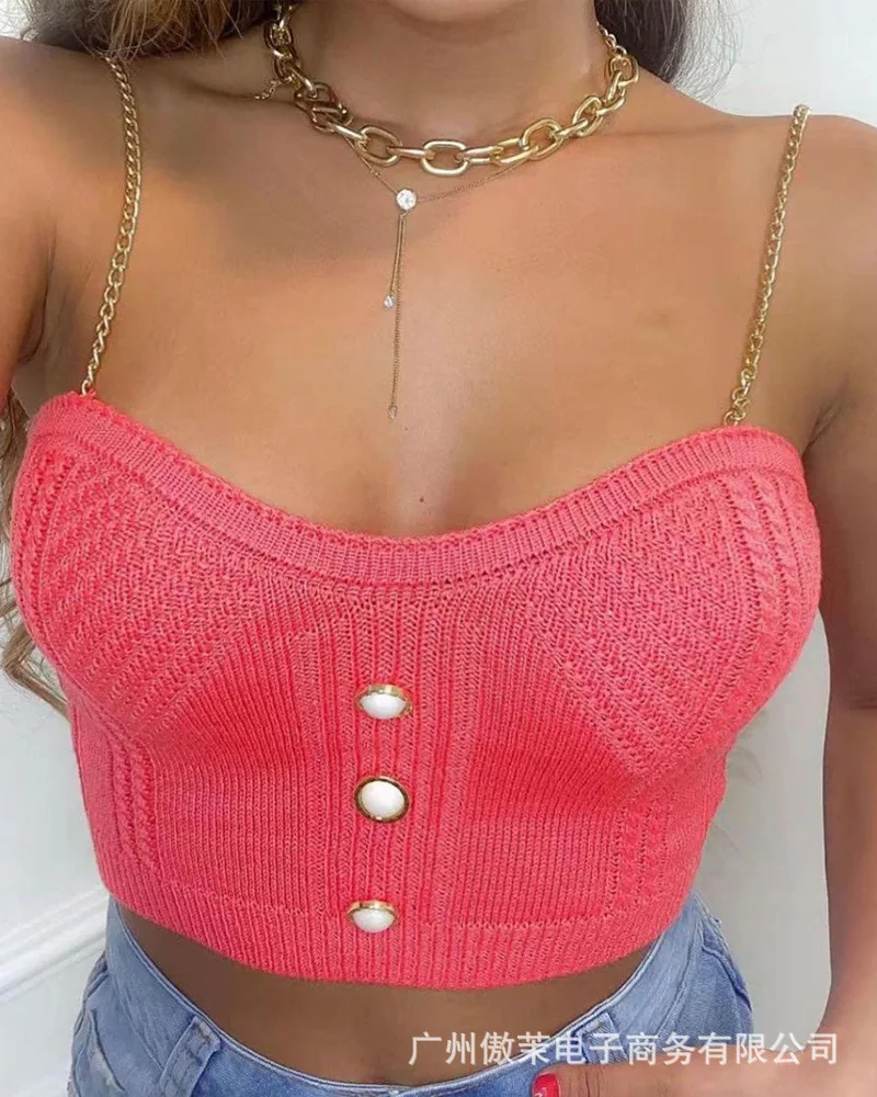 lace camisole 2022 Women's New Chain Wool Knit Sling Top Summer Fashion Sleeveless Sexy Casual Sling Female & Lady camisole