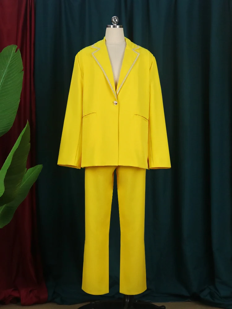 elegante calça ternos jaqueta feminina com lantejoulas estiramento amarelo casaco calças definir primavera outono roupas peça ternos de negócios senhoras