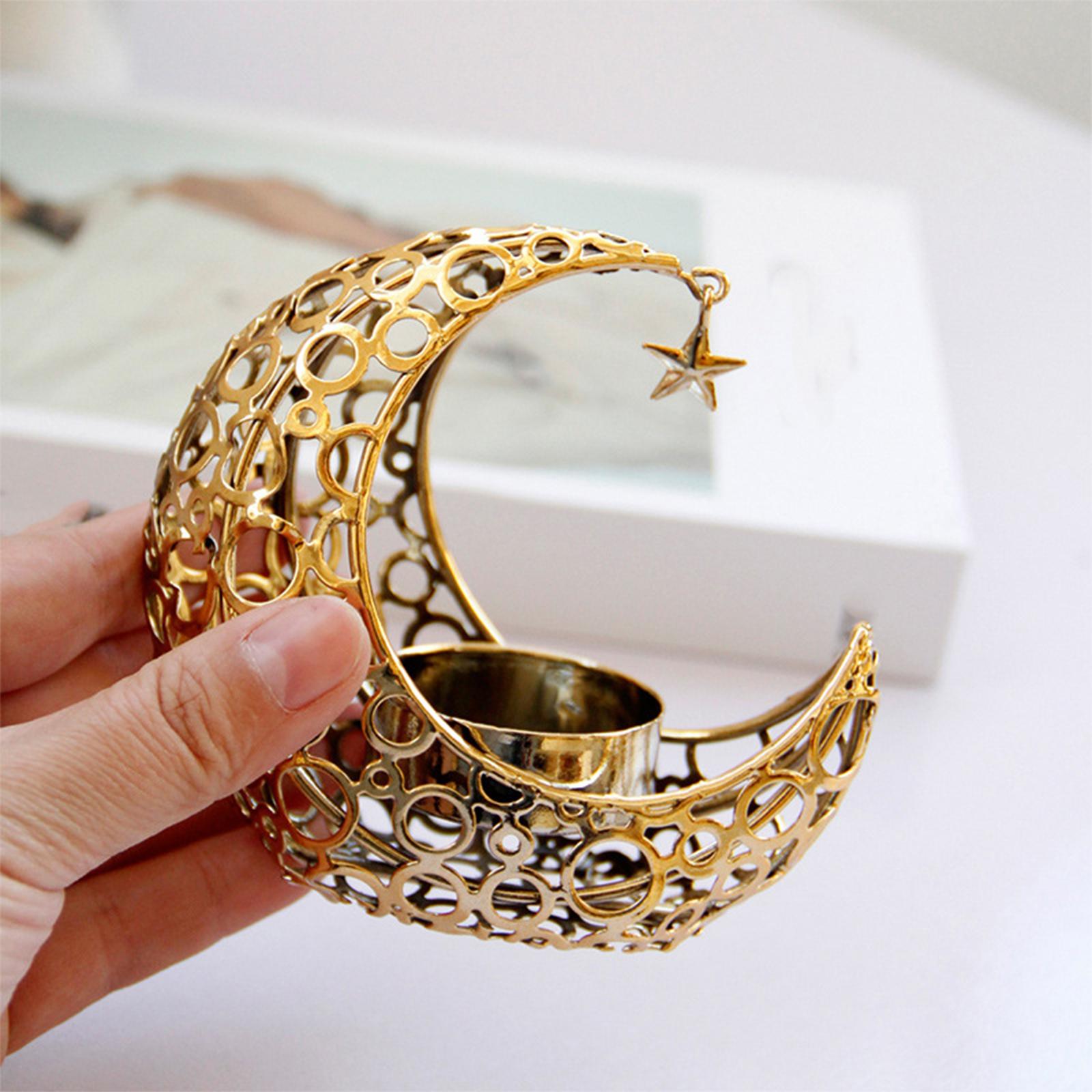 Eid Moon Star Candlestick Islam Metal with Cup Party Supplies Handicraft Moon Shape for Gift Desktop Muslim Festival Home Decor