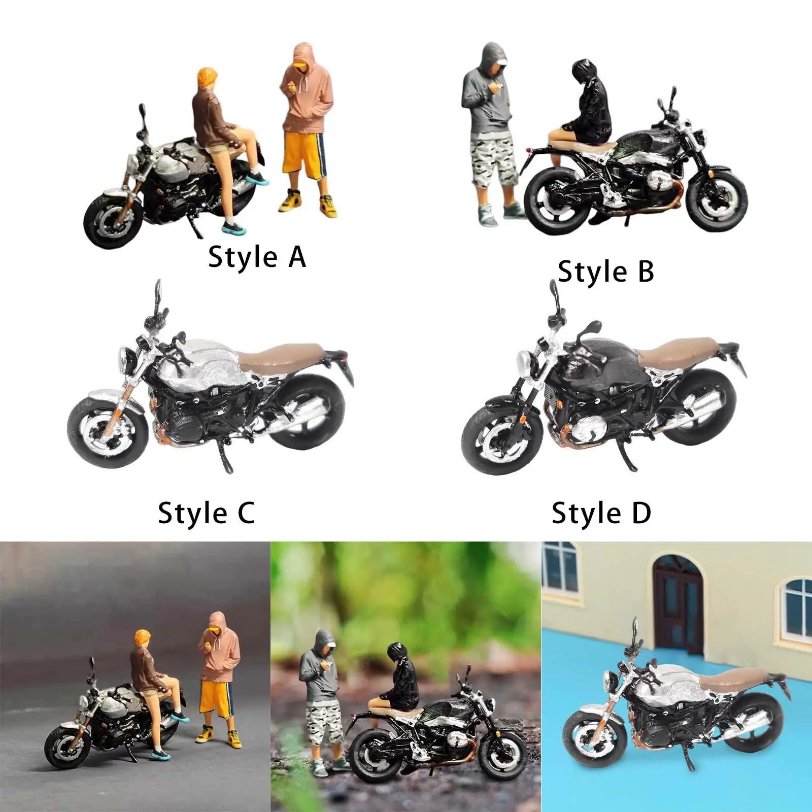 1/64 Figures Motorcycle Resin Doll Architecture Model Desktop Ornament Layout