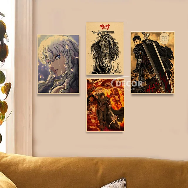 Clássico anime berserk cartaz retro kraft papel espadachim posters e  impressões adesivo de parede decoração da sua casa sala estar bar arte  pintura - AliExpress