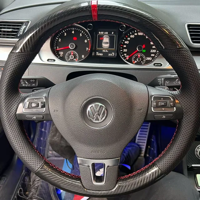 For Volkswagen Golf 6 Mk6 Polo Sagitar Bora Santana Jetta Mk6 Hand-stitched  carbon fibre Genuine Leather Steering Wheel Cover - AliExpress