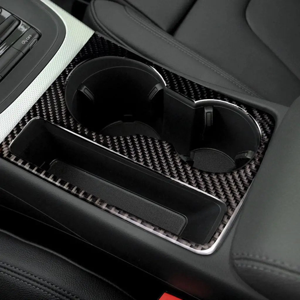 Carbon Fiber Cup Holder Decorative Cover Sticker For Audi A5 A4 B8 2009-2015