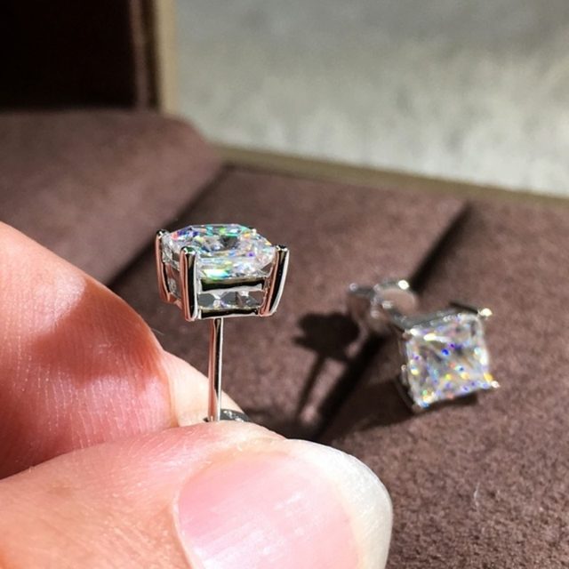 Minimalism 5/6/8MM Rainbow CZ Stone Sqaure Stud Earrings for