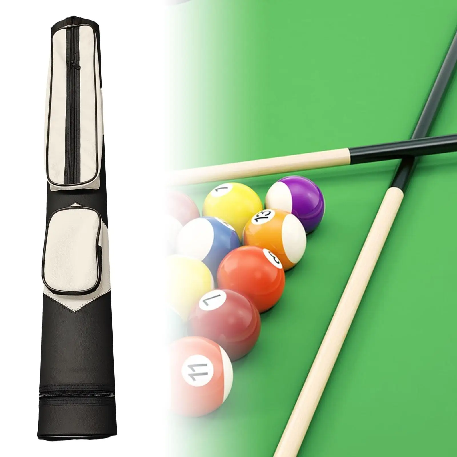 Portable Billiards Pool Cue Case with External Pocket Billiards Accessories