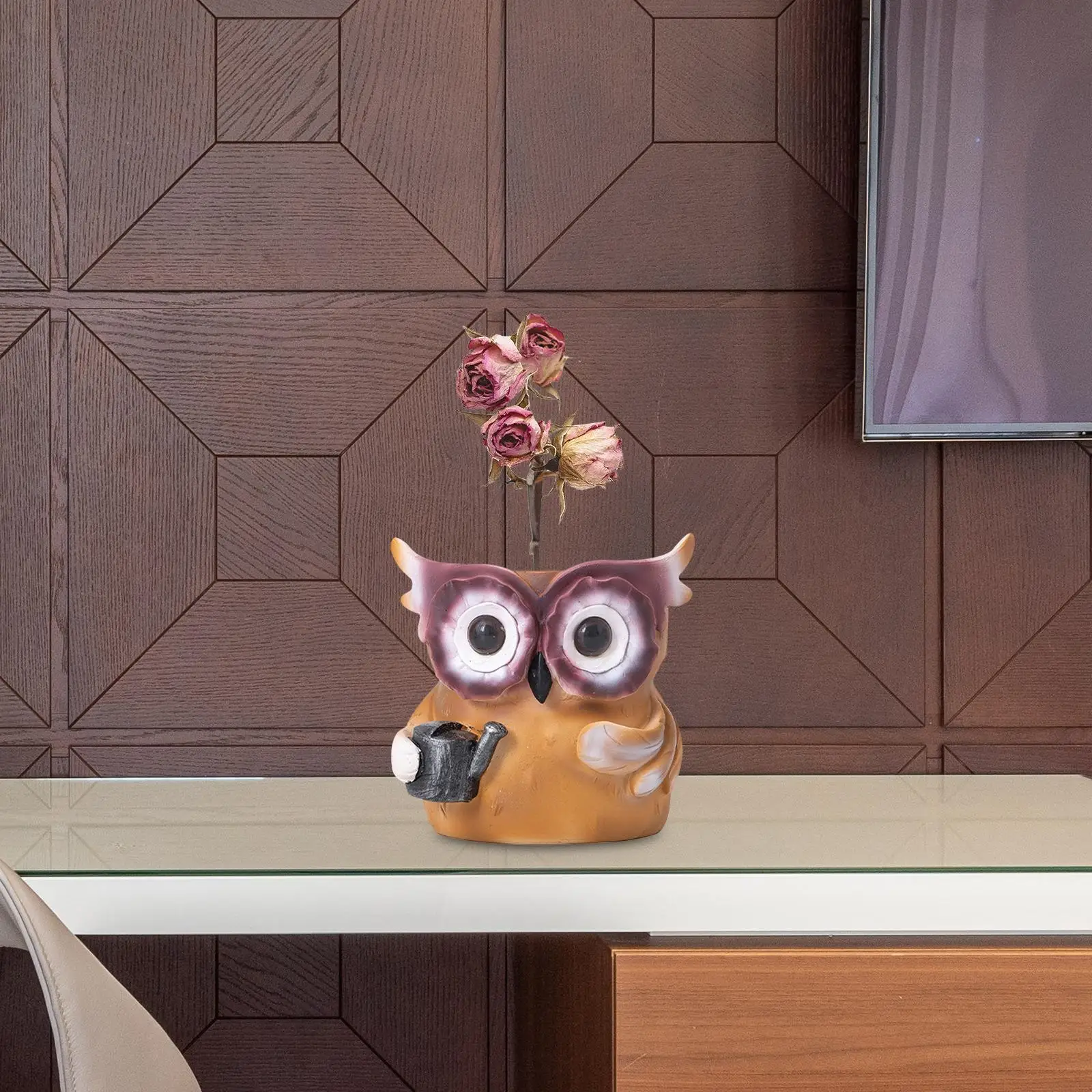Owl Flower Pot Statue Cute Art Ornament Creative Owl Flower Pot Figurine for Office Table Cabinet Entry Home Decor Accents