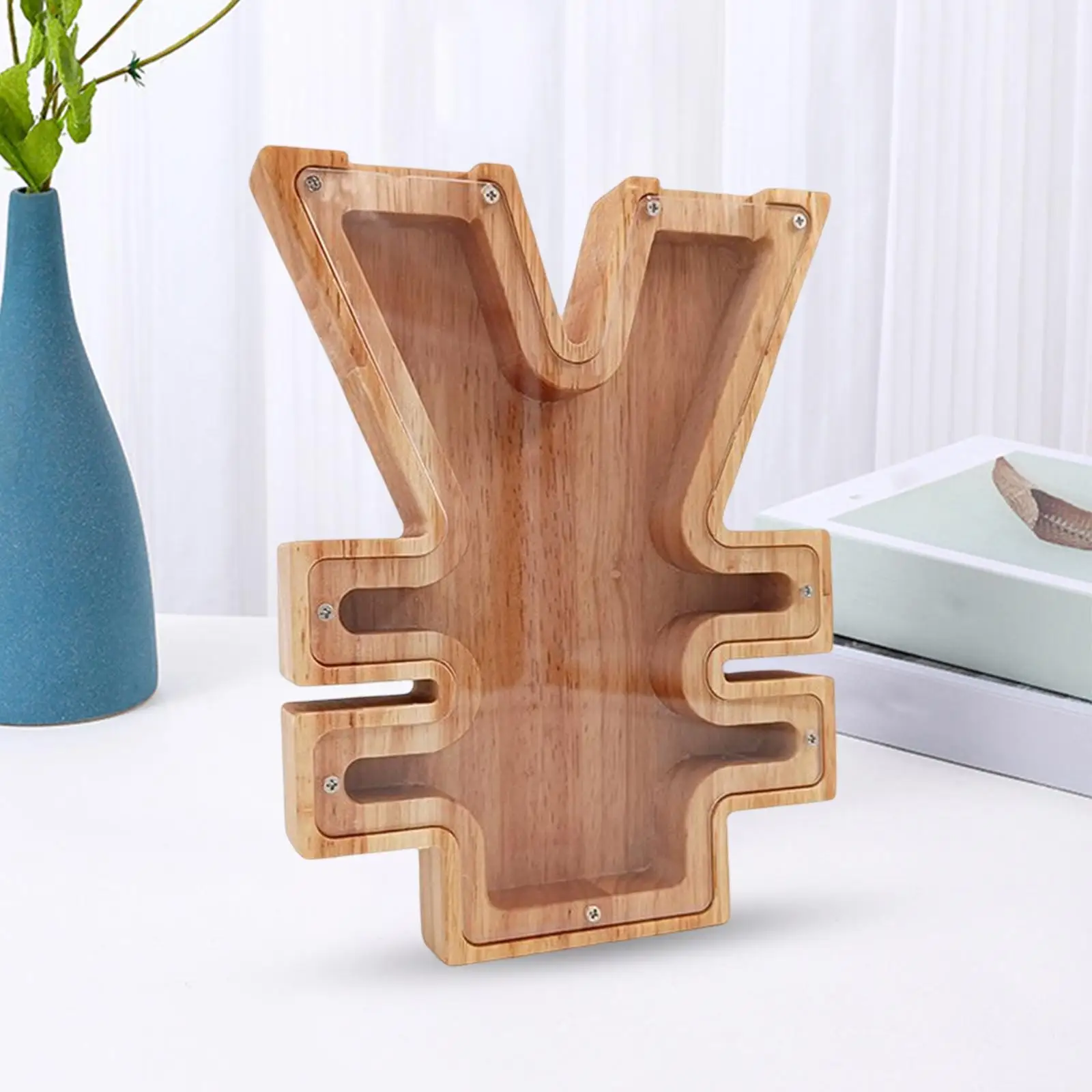 Wooden Money Box Rmb Symbol Decoration Organizer Container Present Storage Case Visible for Home Playhouse Girls Boys Friends