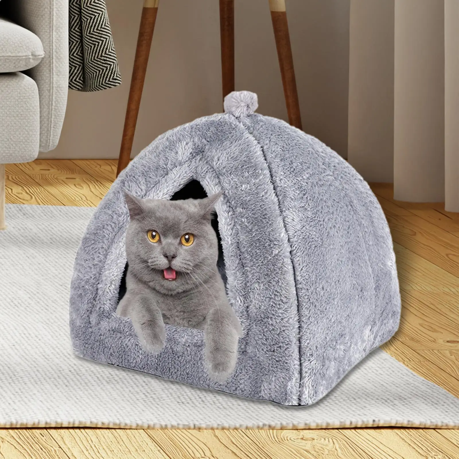 Triangle cave Bed Calming Sleeping Semi Enclosed with Nonslip Waterproof Bottom for Indoor Cats Dogs Rabbits Kitten Puppy