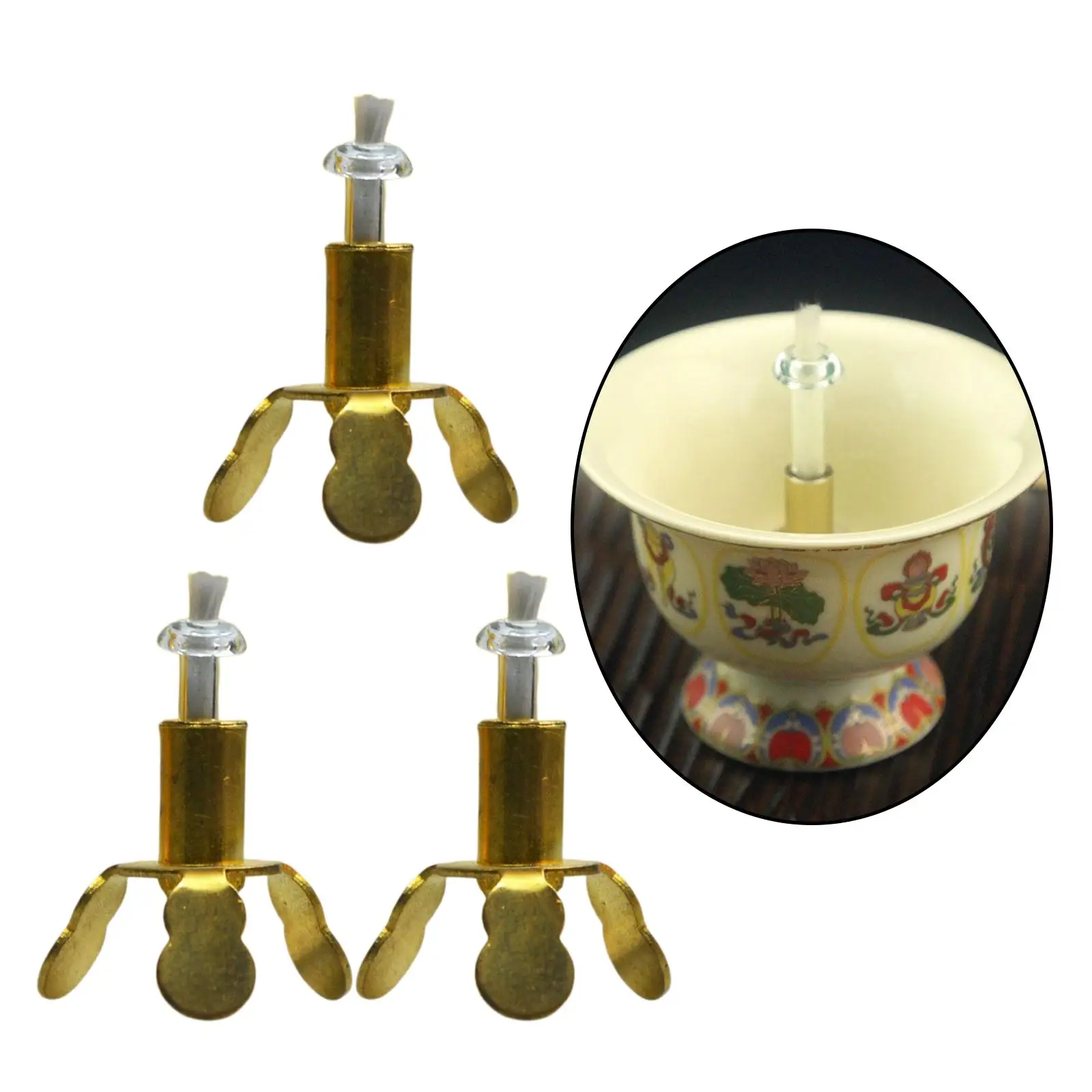 3Pcs Oil Lamp Wick Holder Copper Alloy Stand Shelf with Wicks for Homemade Proposal Wedding DIY Oil Lamp Long Light Accessories
