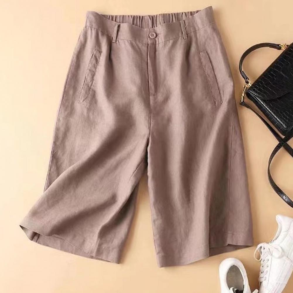 Breathable Cotton Linen Shorts Japanese Retro High Waist Wide Leg