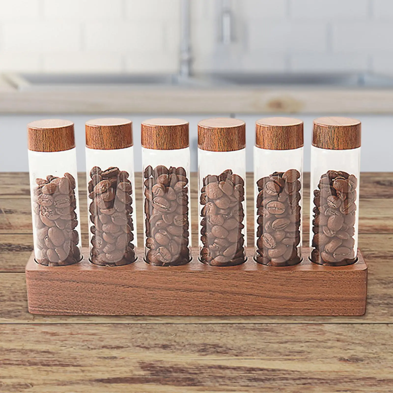 Coffee Containers with Shelf with Wooden Holder Tea Sugar Canister Kitchen Canister Coffee Bean Jar for Countertop