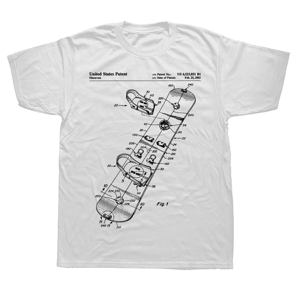 Snowboard Patent Snowboarden Kunst Blaupause Klassische T Hemd Grafik Baumwolle Streetwear Kurzarm Geburtstag Geschenke Sommer T-shirt – Detail 3