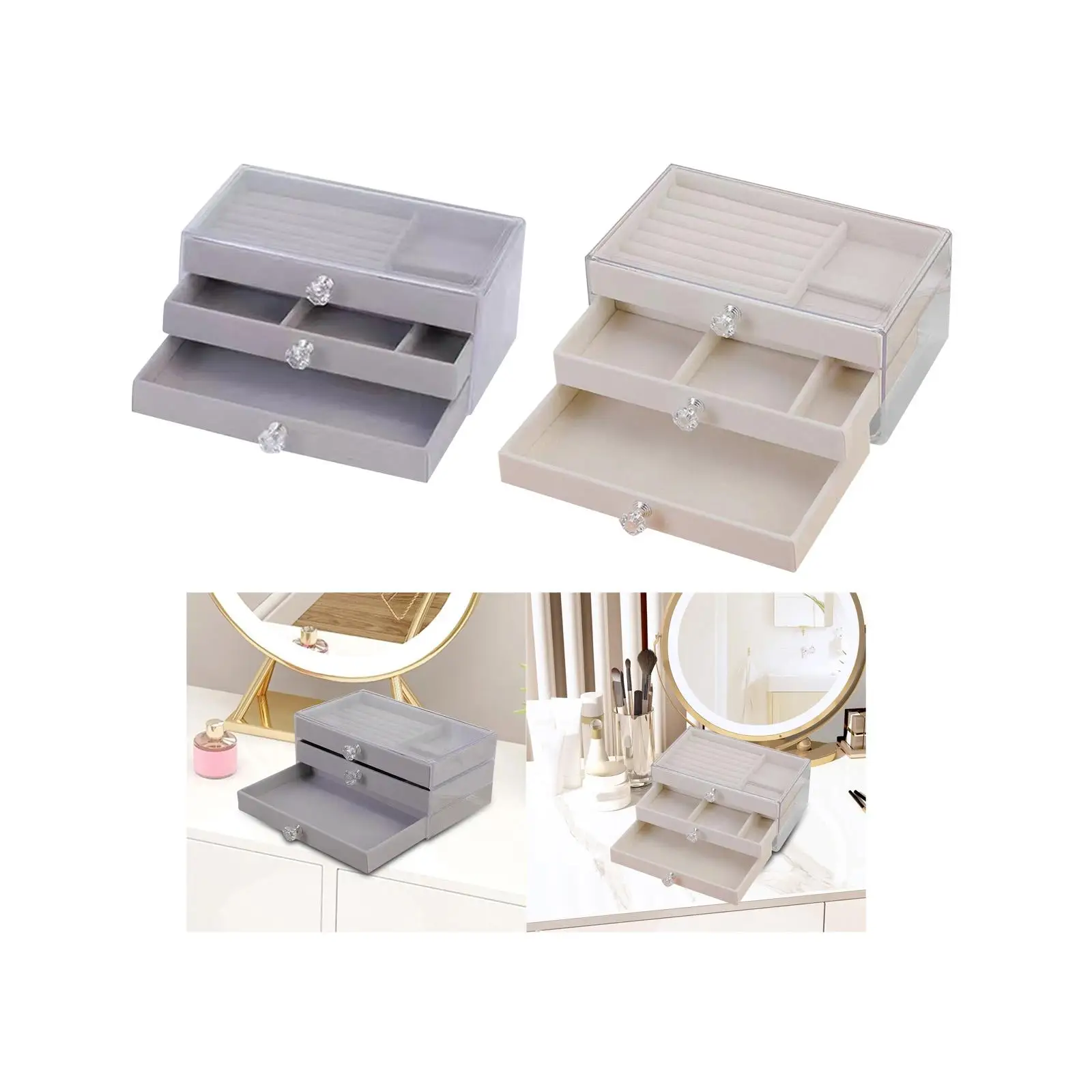 Jewelry Storage Box with 3 Drawers Jewelry Organizer Fine Workmanship for Women Girls Gift 23.5x13.5x10.5cm Transparent Cover