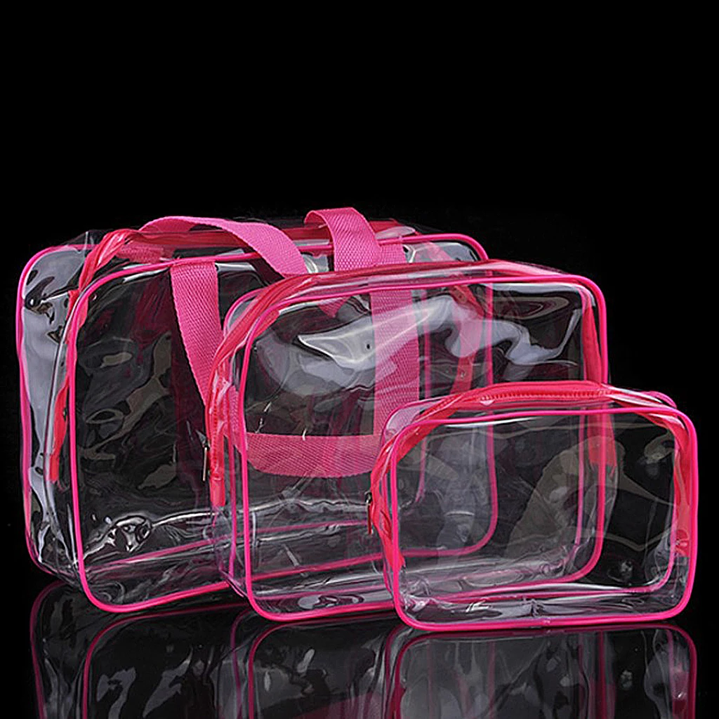 Set of 3  Bags, Clear Toiletry Bag Set, Waterproof Clear PVC with Zipper Handle Portable Travel Pouch