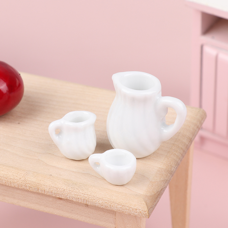 1Set Ceramic Scale 1:12 Doll House Miniature Porcelain Tea Cup Set Tableware Kitchen Dollhouse Teapot DIY Toys