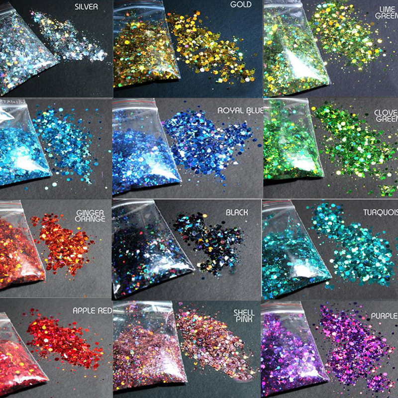 Best of Chunky Colors Bulk Glitter 50grams 24 Colors POLYESTER HOLOGRAPHIC Chunky Holographic Glitter Nail Sequins Glitter Flakes Mix - # Reviews & Tips