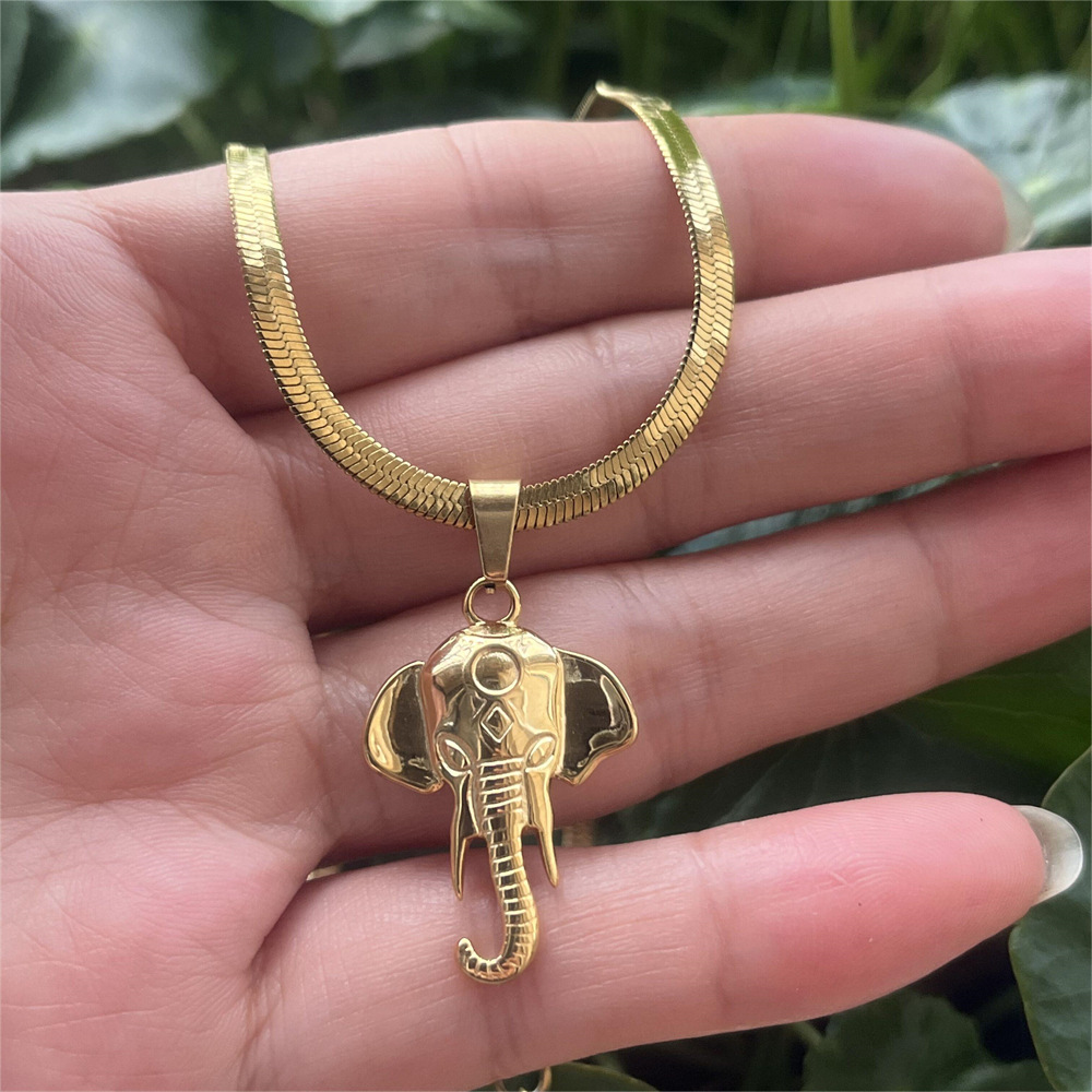 Vintage 316L Edelstahl 3D Solide Elefanten Kopf Halskette Anhänger Frauen Herren Mode Niedlichen Tier Klinge Kette Choker Schmuck – Detail 2