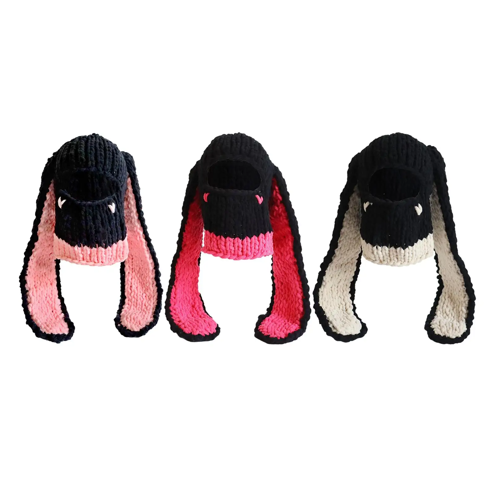 Stylsh Winter Knitted Hat for Women Girl Neck Warmer Rabbit Ears Beanie Hats
