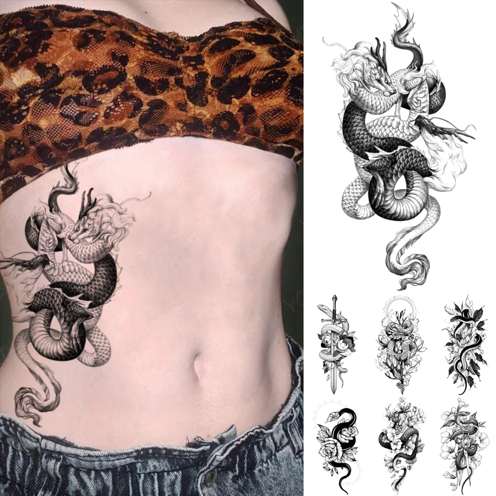 Best of Dragon Transfer Waterproof Temporary Tattoo Sticker Black Snake Peony Rose Flowers Flash Tatto Arm Body Art Fake Tatoo Women Men Reviews & Tips