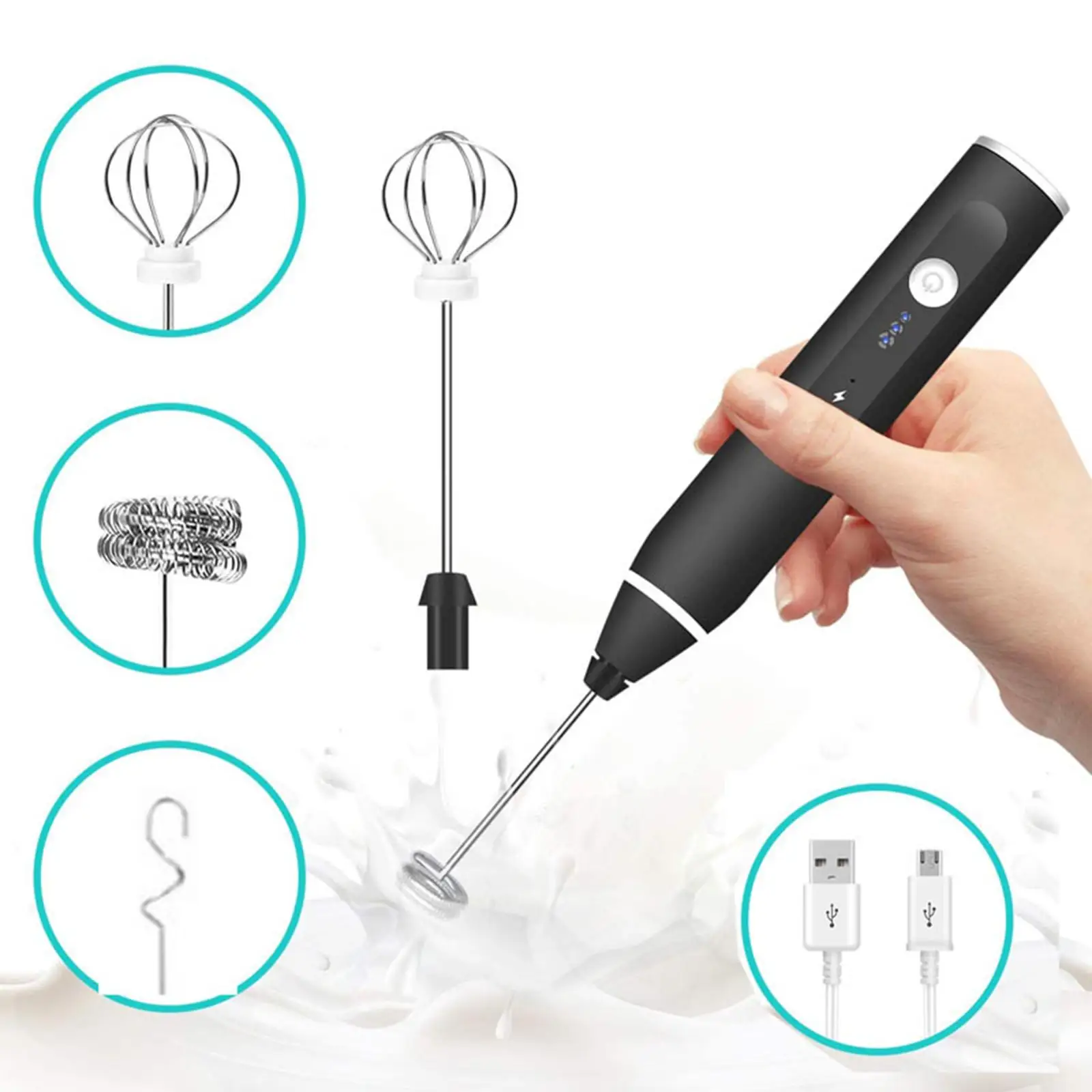 Milk Frother Egg Beater Type C Rechargeable Whisk mixer Blender for Latte
