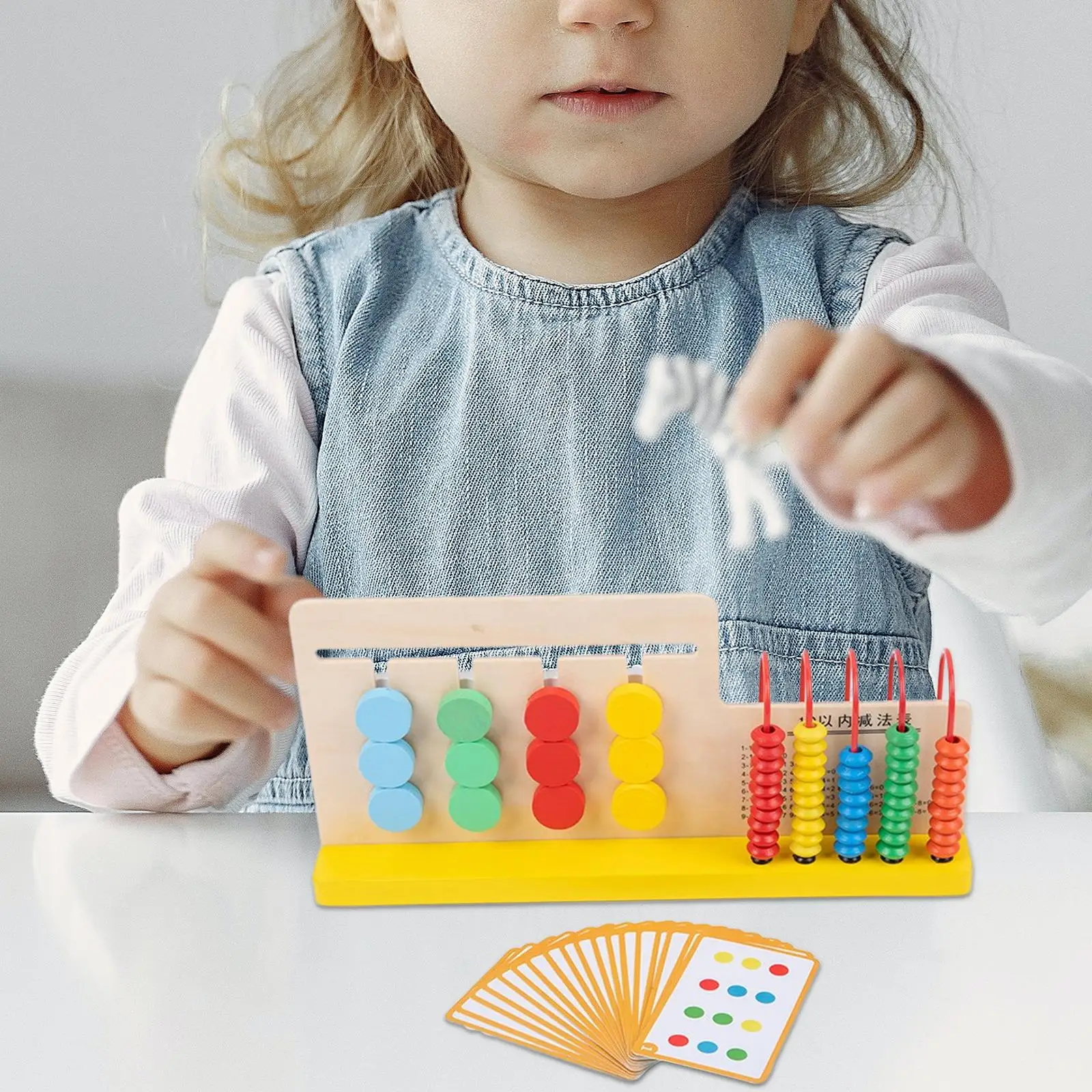 Wood Sliding Puzzle Colorful Bead Frame Abacus Shape Sorter Early Educational Montessori 5 Rows Wooden Frame Abacus Boys Girls