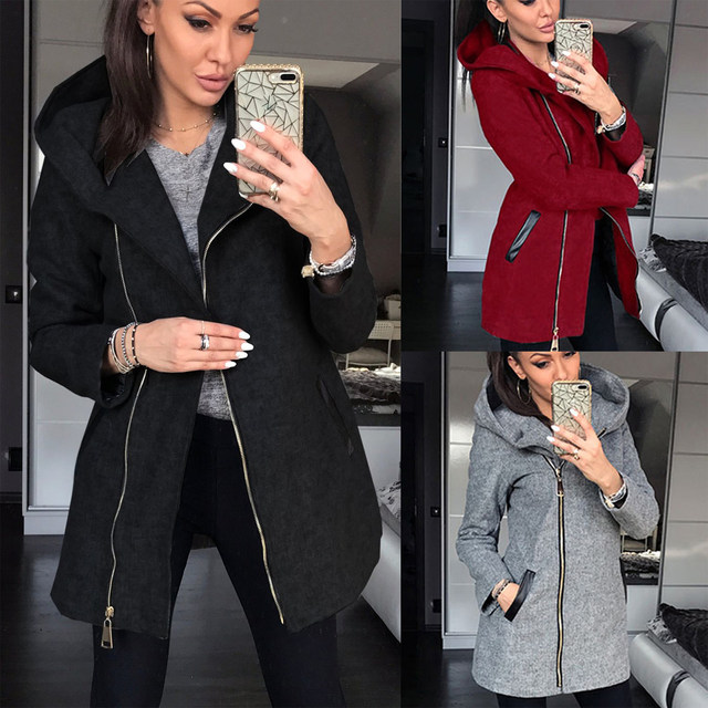 Women Winter Clothes Warm Jacket Side Zipper Hooded Coat Casual Clothing