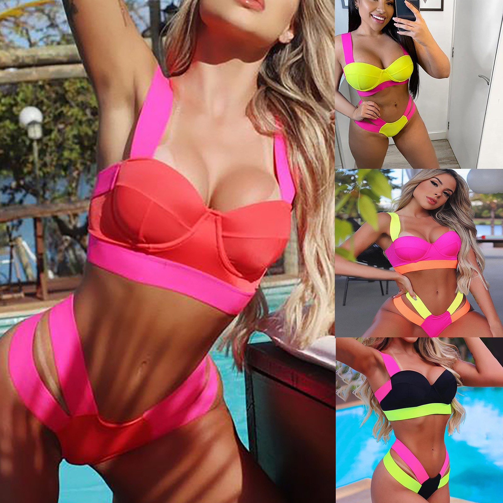 push up bikini conjunto feminino maiô sexy de cintura alta biquínis retalhos banho biquini sexy biquíni brasileiro biquini