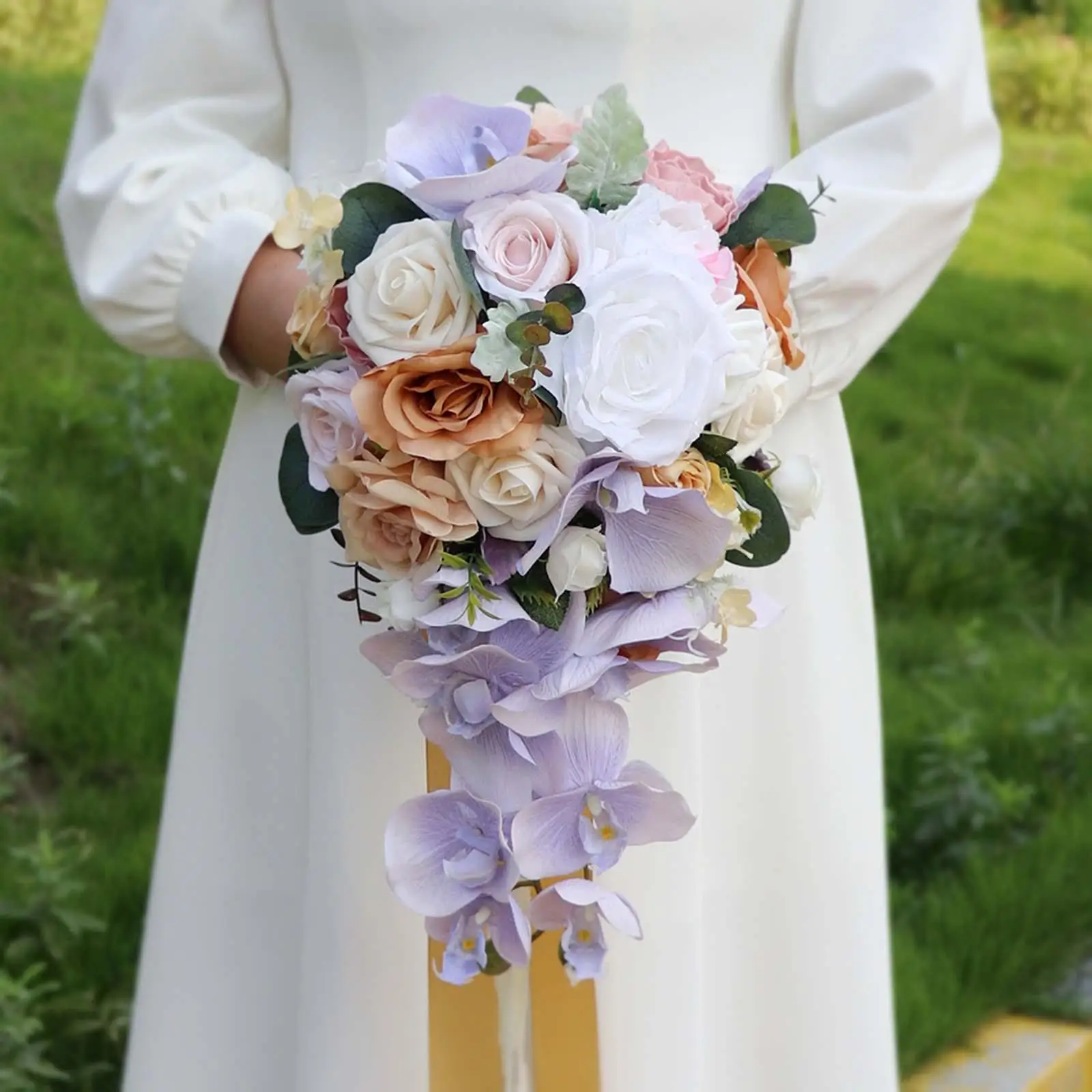 Multicolored Silk Cascading Bouquets Toss Bouquet for Wedding Ceremony, Festivals, Bridal Shower, Rehearsal Dinner Elegant